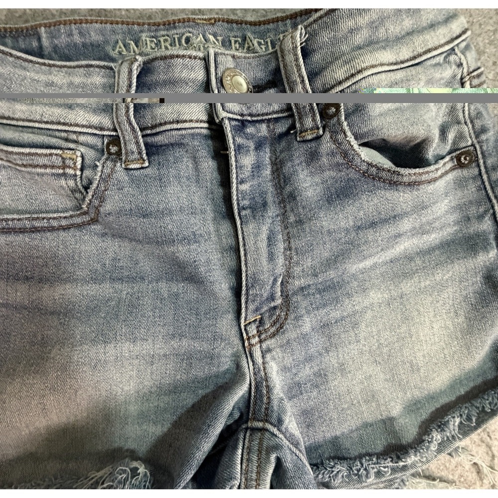 AEO Women's Size 2 Denim Cutoff Shorts Super Stretch Frayed‎ Hem Y2K 90s
